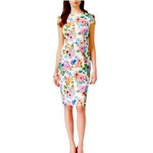 Betsey‎ Johnson Women Midi Sheath Dress White/Multicolor Floral Print Size 8